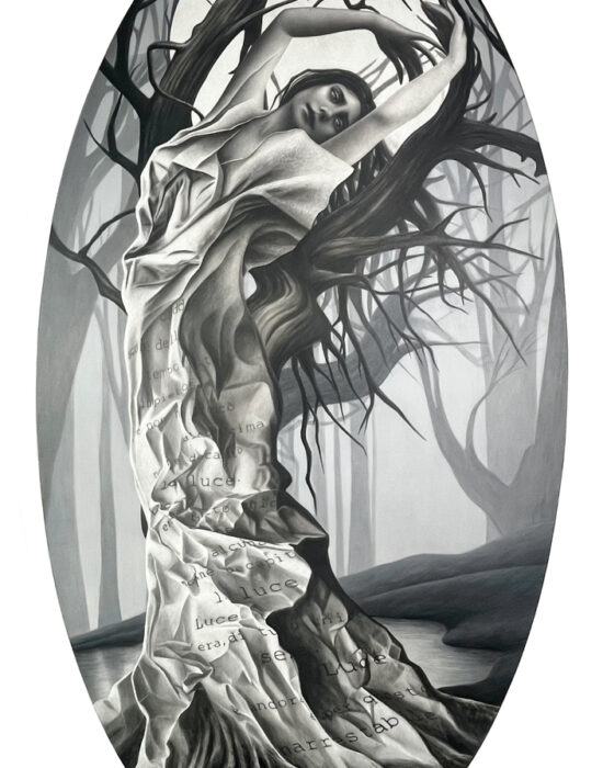 “Luce”, 170x88, tecnica mista su tavola, 2026